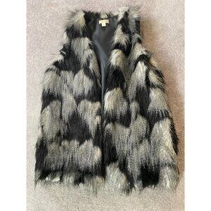 Decree Black & Gray Faux Fur Vest With Satin Lining XS